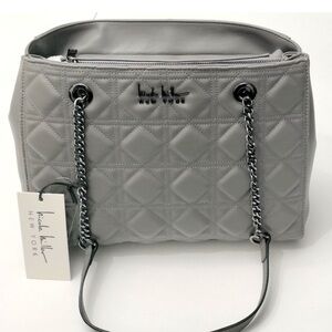 Nicole Miller New York Gray Quilted Shoulder Bag with Chain-Link Straps